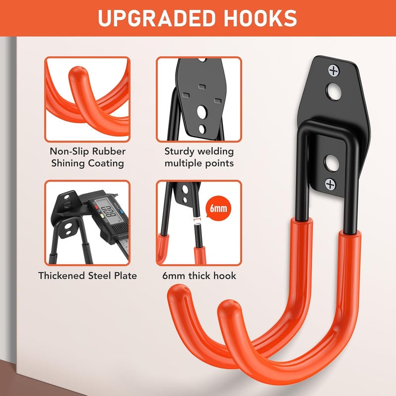 Cpais Garage Hooks with Anti-Slip Coating,Heavy Duty Wall Mount Storage Hooks for Hanging Bike,Hose,Ladder,Yard,Garden Tools (4 Pack Orange 5.5x4.1 Inch) - Image 3